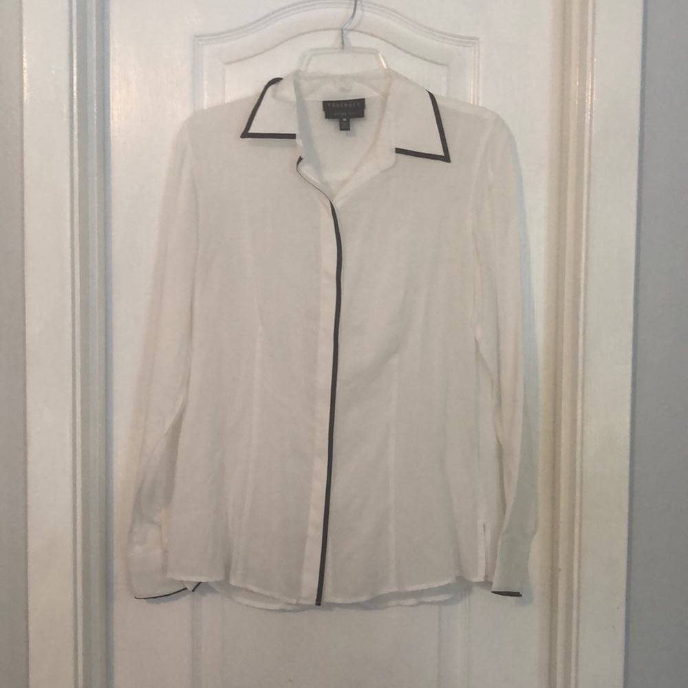 White button down with black piping